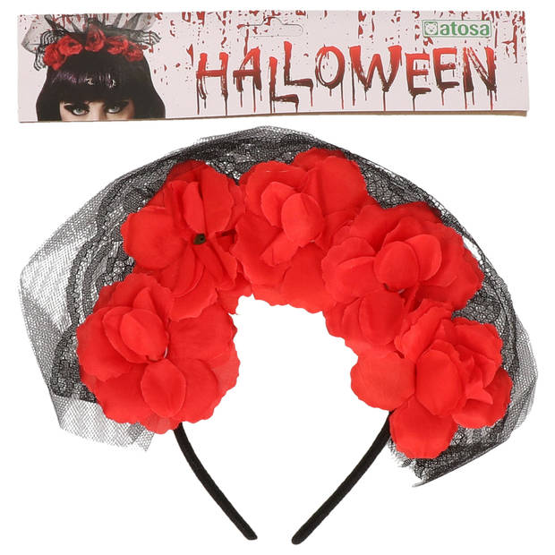 Halloween/horror verkleed diadeem/tiara/bloemenkransA - zombie/heks/lady - kunststof - dames/meisjes - Verkleedhoofddeks