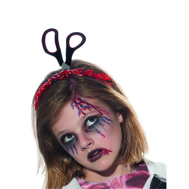 Halloween/horror verkleed diadeem - bloederige schaar - kunststof - verkleedaccessoires - Verkleedhoofddeksels