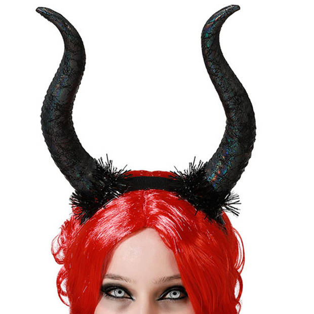 Halloween/horror verkleed diadeem/tiara - grote duivel hoorns&nbsp;- kunststof - dames/meisjes - Verkleedhoofddeksels