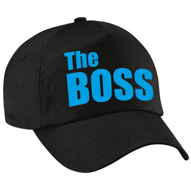 Zwarte kadopetten / cadeau caps The Boss en The Real boss met blauwe / roze tekst koppels / bruidspaar / echtpaar voor v