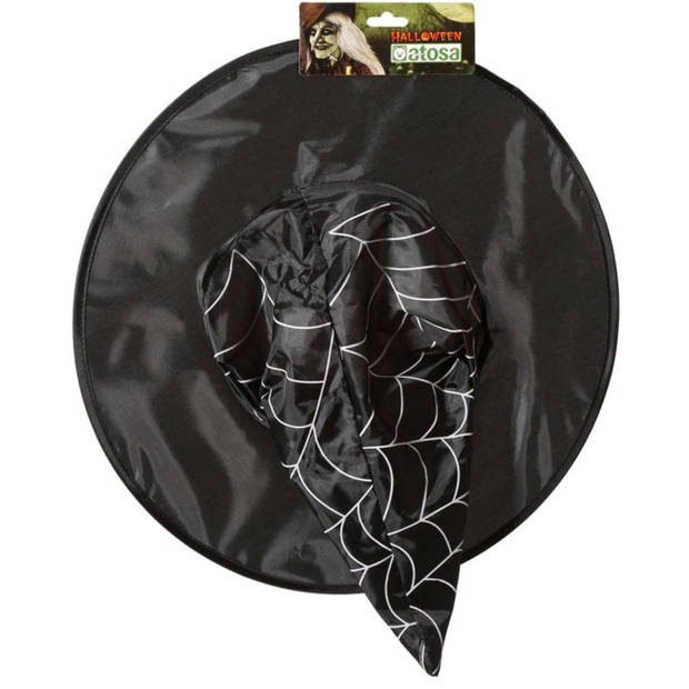 Halloween heksenhoed - met spinnenweb - one size - zwart/zilver - meisjes/dames - Verkleedhoofddeksels