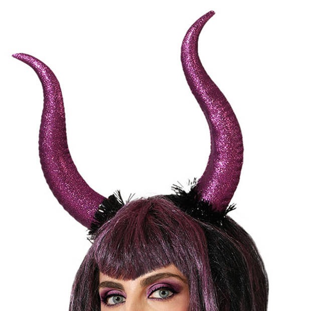 Halloween/horror verkleed diadeem/tiara - grote duivel hoorns - kunststof - dames/meisjes - Verkleedhoofddeksels