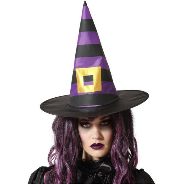 Halloween heksenhoed Stripes&nbsp; - one size - zwart/paars - meisjes/dames - Verkleedhoofddeksels