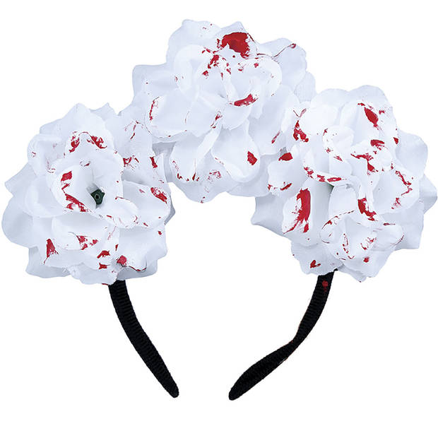 Halloween verkleed diadeem - bloederige bloemen - one size - wit - meisjes/dames - Verkleedhoofddeksels