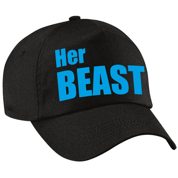 Zwarte kadopetten / cadeau caps Her Beast en His beauty met blauwe / roze tekst koppels / bruidspaar / echtpaar voor vol