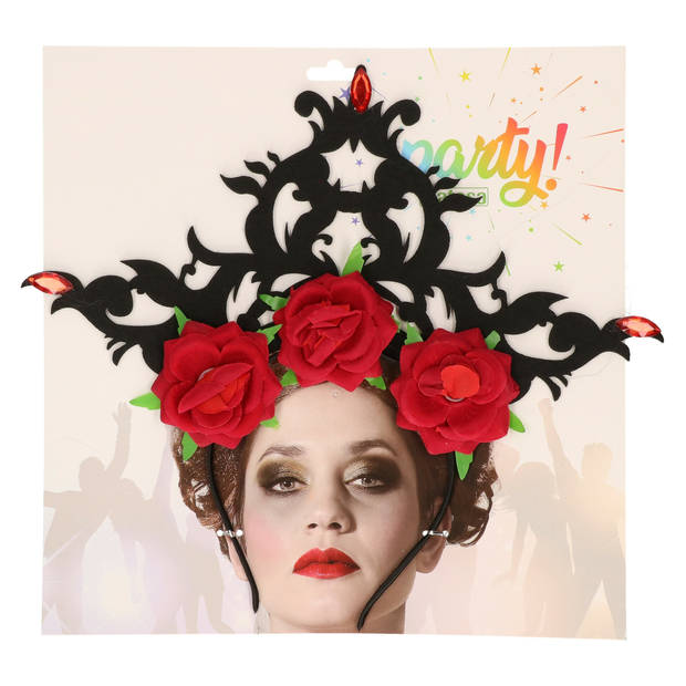 Halloween/horror verkleed kroon met rozen - vampier/dark queen - kunststof - dames/meisjes - Verkleedhoofddeksels