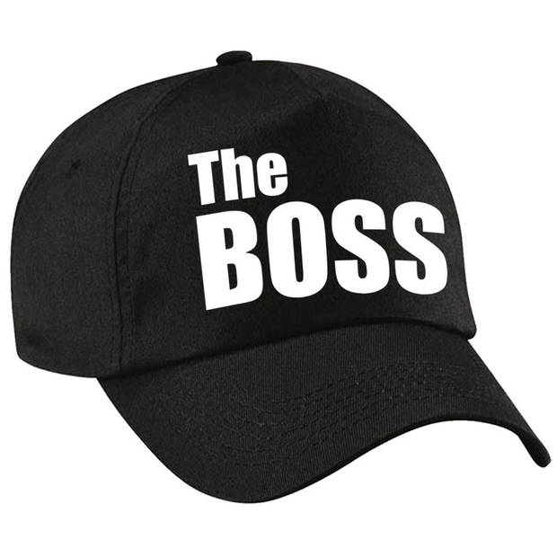 Zwarte kadopetten / cadeau caps The Boss en The real boss met witte tekst koppels / bruidspaar / echtpaar voor volwassen