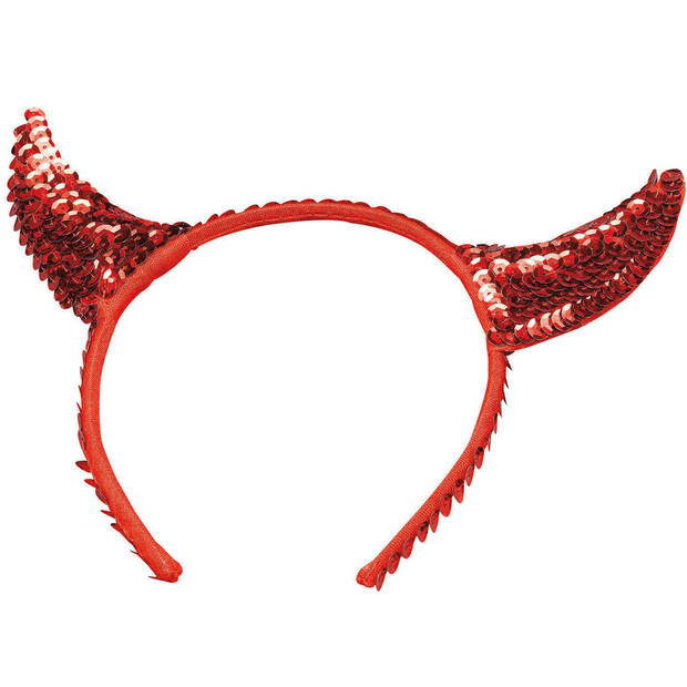 Halloween diadeem - duivel hoorntjes met pailletten - rood - kunststof - Verkleedhoofddeksels