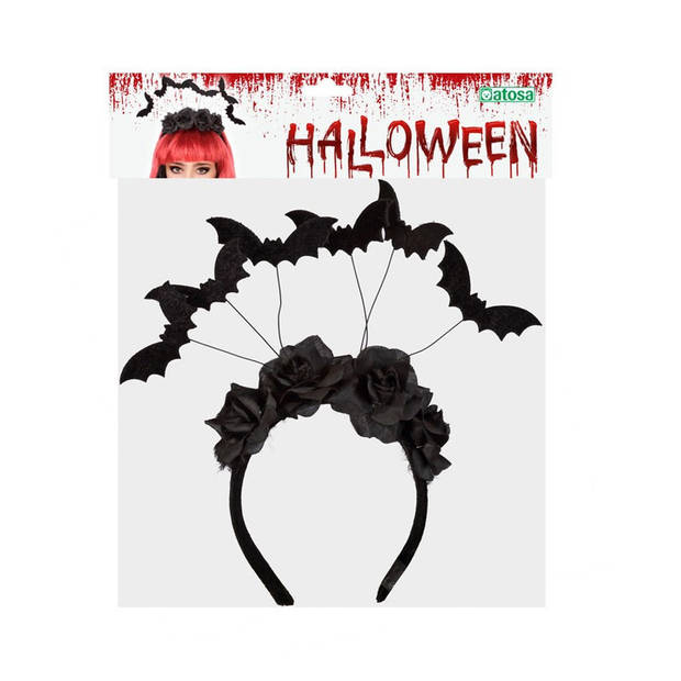 Halloween/horror verkleed diadeem/tiara - vleermuizen en bloemen - kunststof - dames/meisjes - Verkleedhoofddeksels