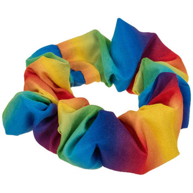 Haarbandje scrunchie haarelastiekje - 6x - Gay Pride/Regenboog - polyester - Verkleedhaardecoratie