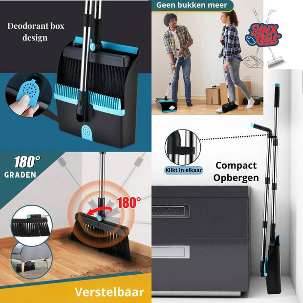 Synx Tools Stoffer en Blik met lange steel verstelbaar max steel 121cm