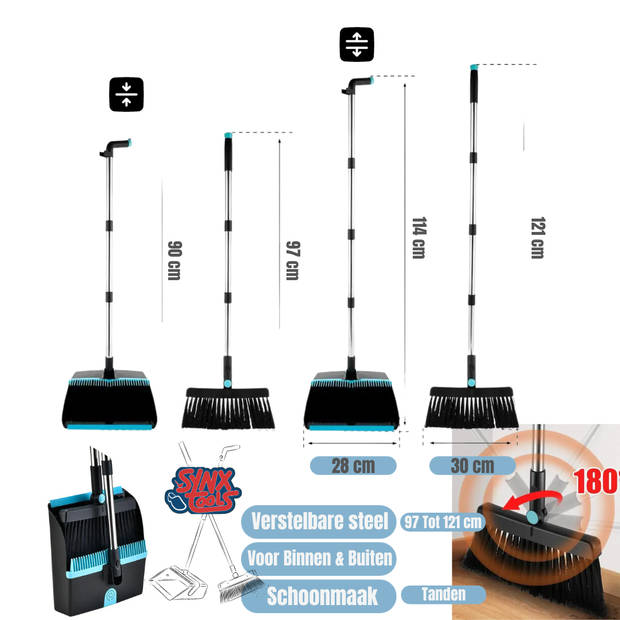 Synx Tools Stoffer en Blik met lange steel verstelbaar max steel 121cm