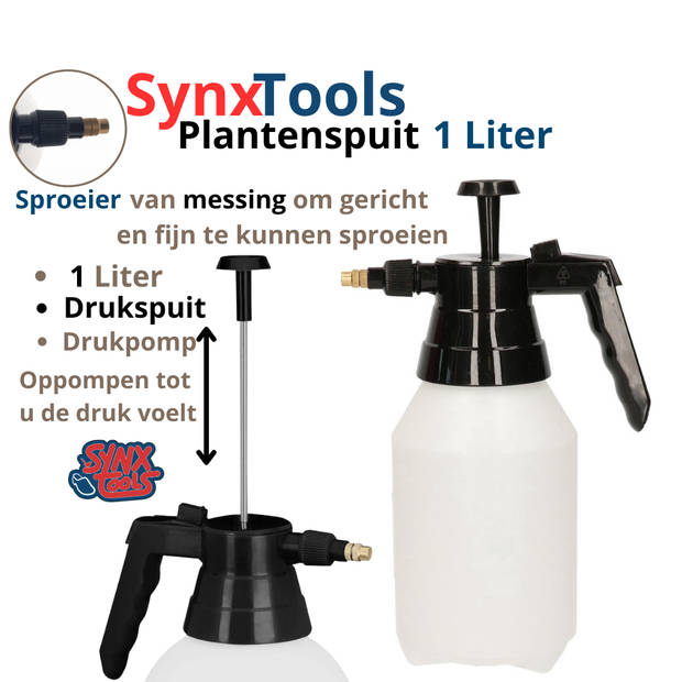 Synx Tools Hogedruk plantensproeier - 1 liter - plantenspuit / bewatering - Drukspuit