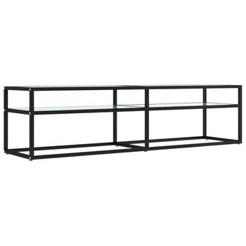 The Living Store Televisiekast Stereokast - 160x40x40.5cm - Zwart-witmarmer - Gehard glas en gepoedercoat staal