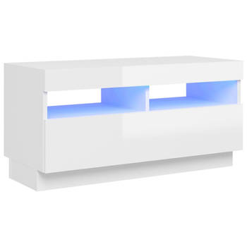 The Living Store TV-meubel - TV-meubel - 80 x 35 x 40 cm - hoogglans wit - Met RGB LED-verlichting