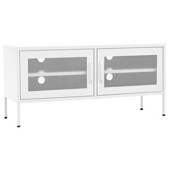 The Living Store Televisiemeubel - 105 x 35 x 50 cm - wit - staal - 2 gaasdeuren - 1 schap - 100 kg draagvermogen