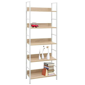 The Living Store Boekenkast 5-laags - 60 x 27.6 x 158.5 cm - Eiken en wit - Spaanplaat en staal