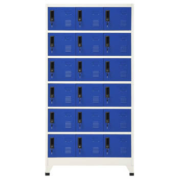 The Living Store Lockerkast Opbergkast - 90 x 40 x 180 cm - Grijs/Blauw