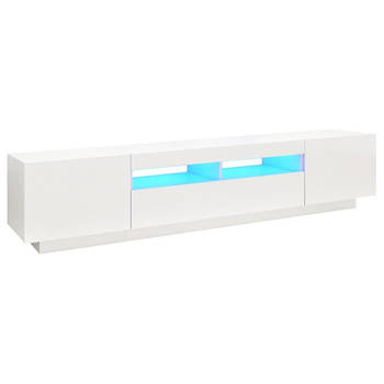 The Living Store TV-meubel - LED-verlichting - hoogglans wit - bewerkt hout - 200 x 35 x 40 cm - RGB LED-verlichting