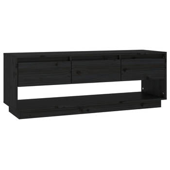 The Living Store Zwevend TV-meubel - Zwart - 110.5 x 34 x 40 cm - Massief grenenhout