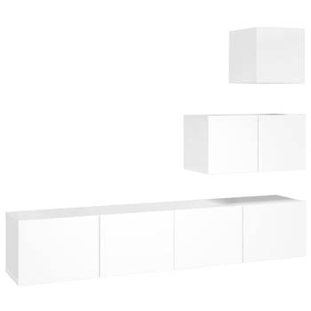 The Living Store TV-meubelset - Hoogglans wit - Bewerkt hout - 30.5 x 30 x 30 cm - 60 x 30 x 30 cm - 80 x 30 x 30 cm