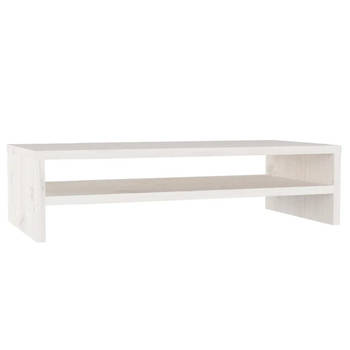 The Living Store Monitorstandaard - Grenenhout - 50 x 24 x 13 cm - Wit