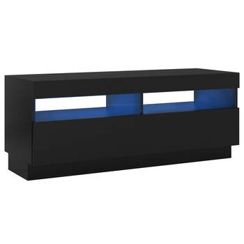 The Living Store TV-meubel - LED-verlichting - Zwart - Bewerkt hout - 100x35x40 cm - USB-aansluiting