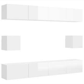 The Living Store Tv-wandmeubelset - Hoogglans wit - Spaanplaat - Montage vereist - 4x 100x30x30 cm - 2x 30.5x30x30 cm