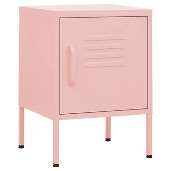 The Living Store Bedkastje Staal - Roze - 35x35x51cm - Verstelbaar schap - Nivelleerders