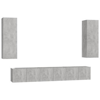 The Living Store Televisiekast Betongrijs - 60 x 30 x 30 cm en 30.5 x 30 x 90 cm - Muurbevestiging - Spaanplaat =