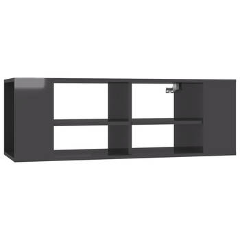 The Living Store Hangend TV-meubel - Stereokast - Hoogglans grijs - 102 x 35 x 35 cm - Verstelbare middenschappen