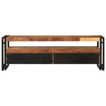 The Living Store Sheesham TV-meubel - 120x30x40 cm - 2 lades - natuurlijke houtkleur en zwart