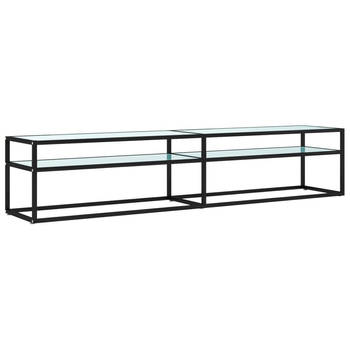 The Living Store Televisiekast s - Stereokast - 200x40x40.5 cm - Gehard glas - Zwart-wit marmer