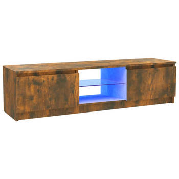 The Living Store TV-meubel - Kast met bewerkt hout en LED-verlichting - 120x30x35.5 cm - Gerookt eiken