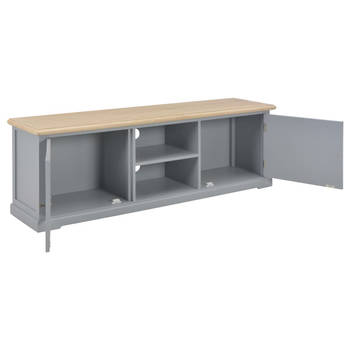 The Living Store TV-meubel - Grijs en houtkleur - 120 x 30 x 40 cm - Massief paulowniahout en MDF