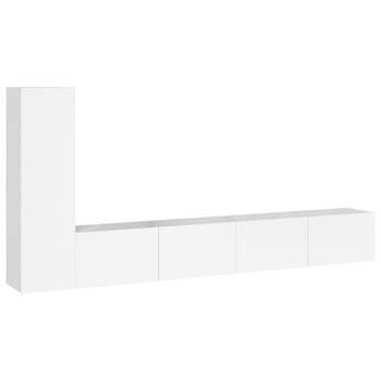 The Living Store TV-meubelset - Hoogglans wit - 2x 100x30x30 cm + 1x 30.5x30x110 cm