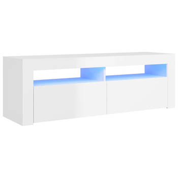 The Living Store TV-meubel - hifi-kast - hoogglans wit - 120x35x40cm - met RGB LED-verlichting