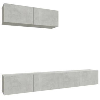 The Living Store TV-meubelset - betongrijs - 100 x 30 x 30 cm - bewerkt hout