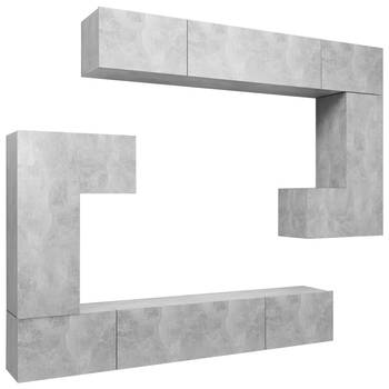 The Living Store TV-meubelset - bewerkt hout - betongrijs - wandmontage - 4x100x30x30cm - 2x30.5x30x90cm -