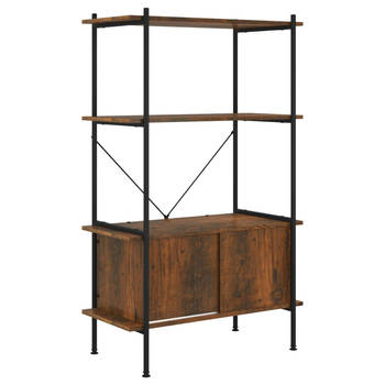 The Living Store Opbergrek 4 schappen - 80x40x130 cm - Donkerbruin/Zwart - Staal/Bewerkt hout