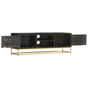 The Living Store Retro Tv-meubel - 120 x 30 x 40 cm - Zwart en Goud - Massief Mangohout en Gepoedercoat Staal