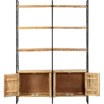 The Living Store Boekenkast Industrial - 124 x 30 x 180 cm - Ruw mangohout en ijzeren frame