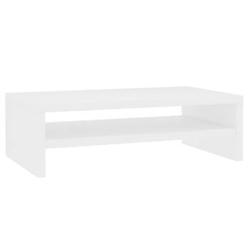 The Living Store Monitorstandaard - Wit - 42 x 24 x 13 cm - Spaanplaat - Inclusief Opbergschap