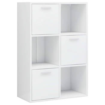 The Living Store Kast - Hoogglans wit - 60 x 29.5 x 90 cm - 6 vakken - 3 open kubussen en 3 kubussen met deuren