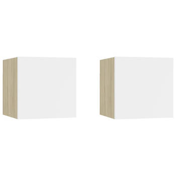 The Living Store Televisiekastenset - wit en sonoma eiken - 30.5 x 30 x 30 cm - deur links/rechts - bewerkt hout