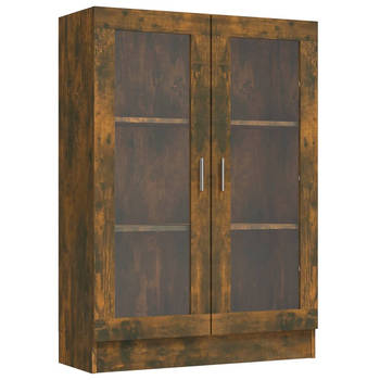 The Living Store Vitrinekast - Gerookt eiken hout - 82.5 x 30.5 x 115 cm - Met 3 vakken en 2 glazen deuren