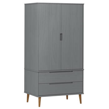 The Living Store MOLDE Kledingkast - 90 x 55 x 175 cm - Grijs - Massief grenenhout met uv-vernis