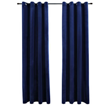 The Living Store fluwelen gordijnen - donkerblauw - 140 x 245 cm - Metalen ringen