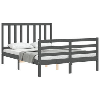 vidaXL Bedframe met hoofdbord massief hout grijs 140x190 cm