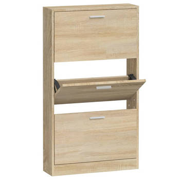 The Living Store Schoenenkast - Eiken - 59 x 17 x 108 cm - 3 lades